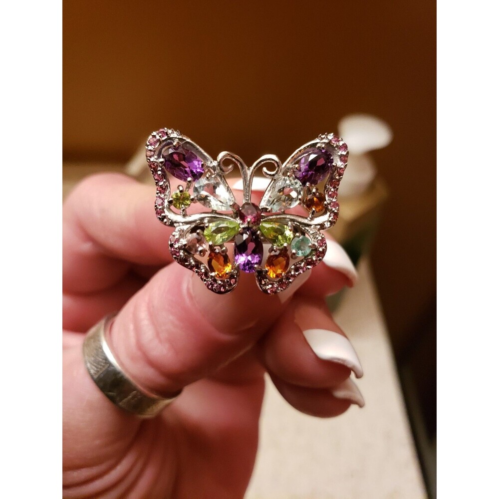 Sz:8 Unheated Oval Amethyst 6x4mm Aquamarine 925 Sterling Silver Butterfly *NEW*